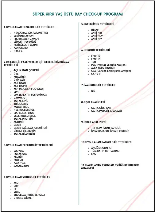Süper 40 Yaş Üstü Erkek Check-up Programı