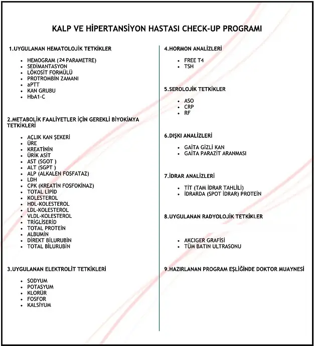 Kalp ve Hipertansiyon Hastası Check-up Programı