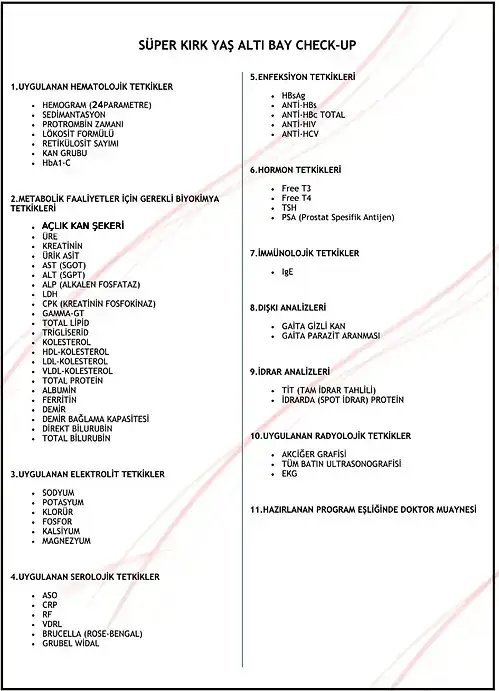 Süper 40 Yaş Altı Erkek Check-up Programı