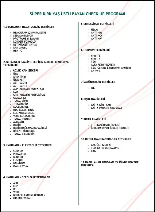 Süper 40 Yaş Üstü Kadın Check-up Programı