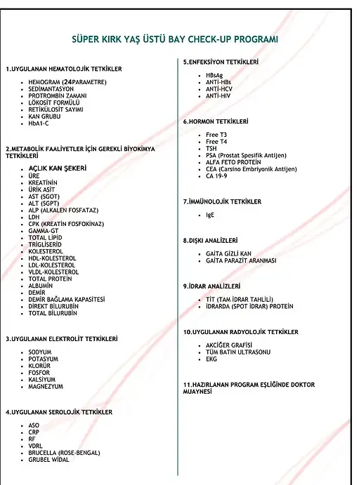 Süper 40 Yaş Altı Kadın Check-up Programı